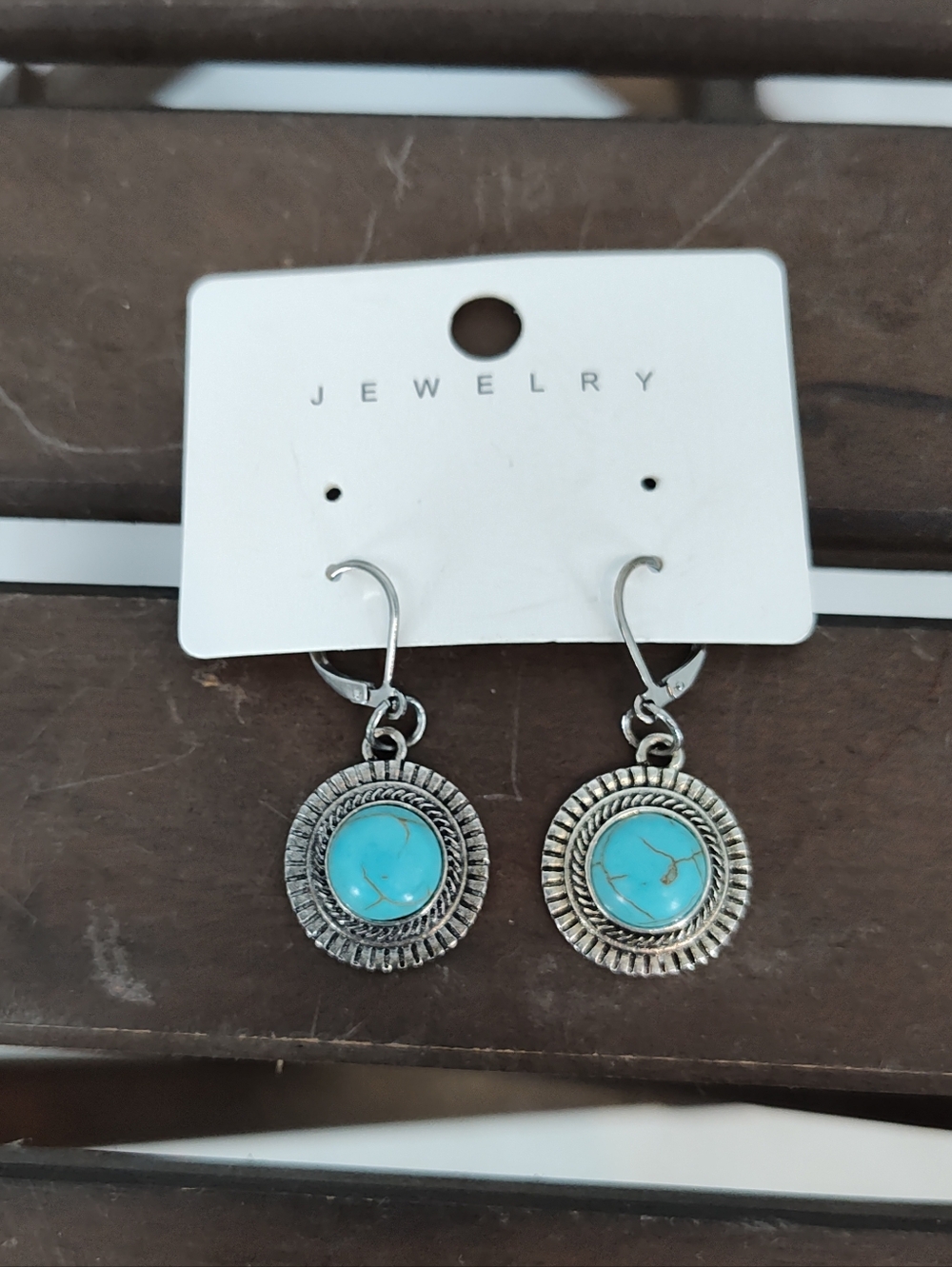 Silver-Tone Dangle Earrings with Faux Turquoise Stone